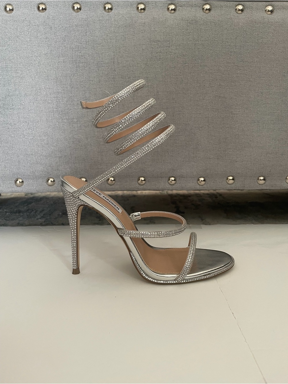 Steve Madden - Silver Sparkle Leg Wrap Heels - Women’s 8